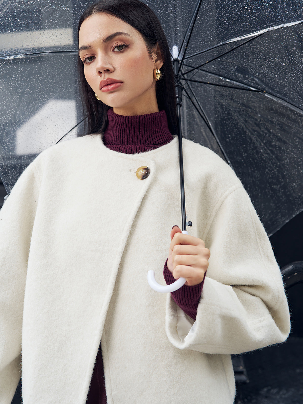 Romantik Düğme Geçişli Kaban Shine Aura