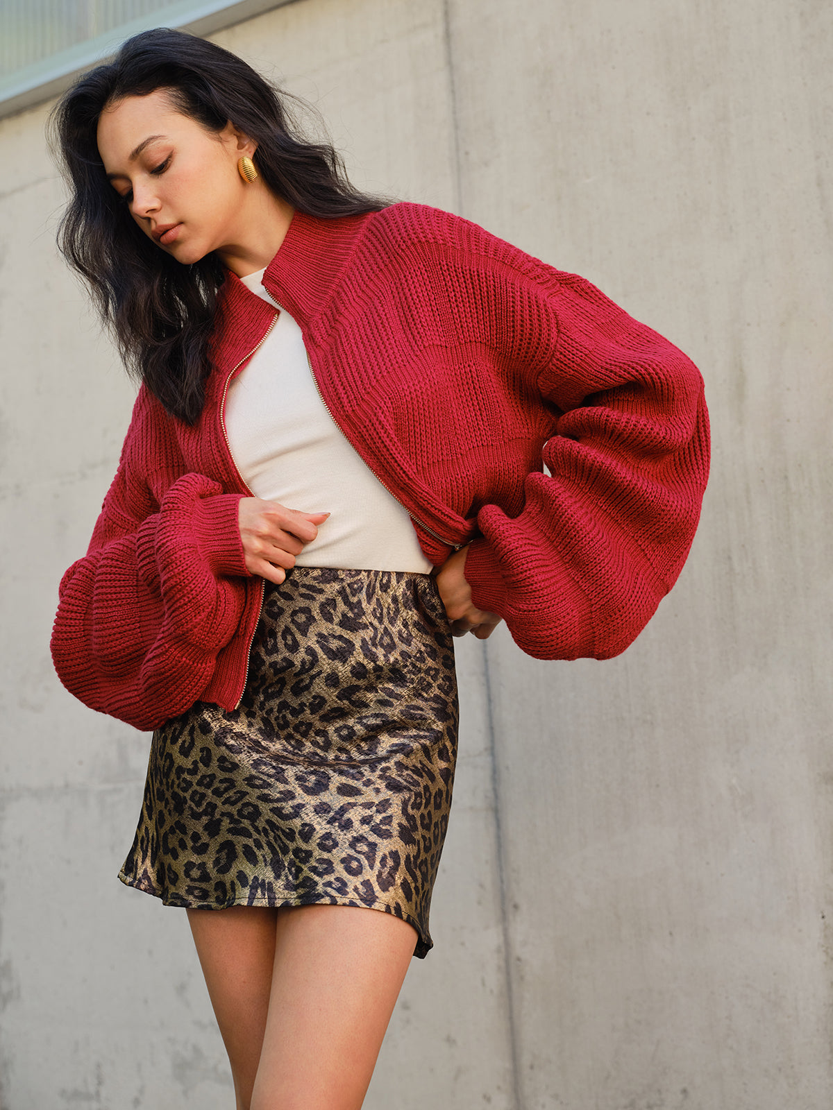 Şık Yarım Yaka Fermuarlı Kısa Kaban ile Ş effortless Stil Shine Aura