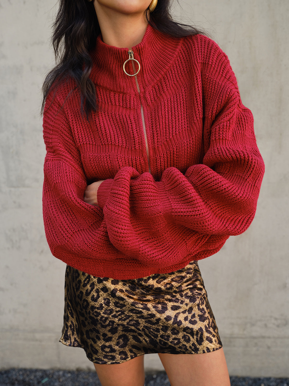 Şık Yarım Yaka Fermuarlı Kısa Kaban ile Ş effortless Stil Shine Aura