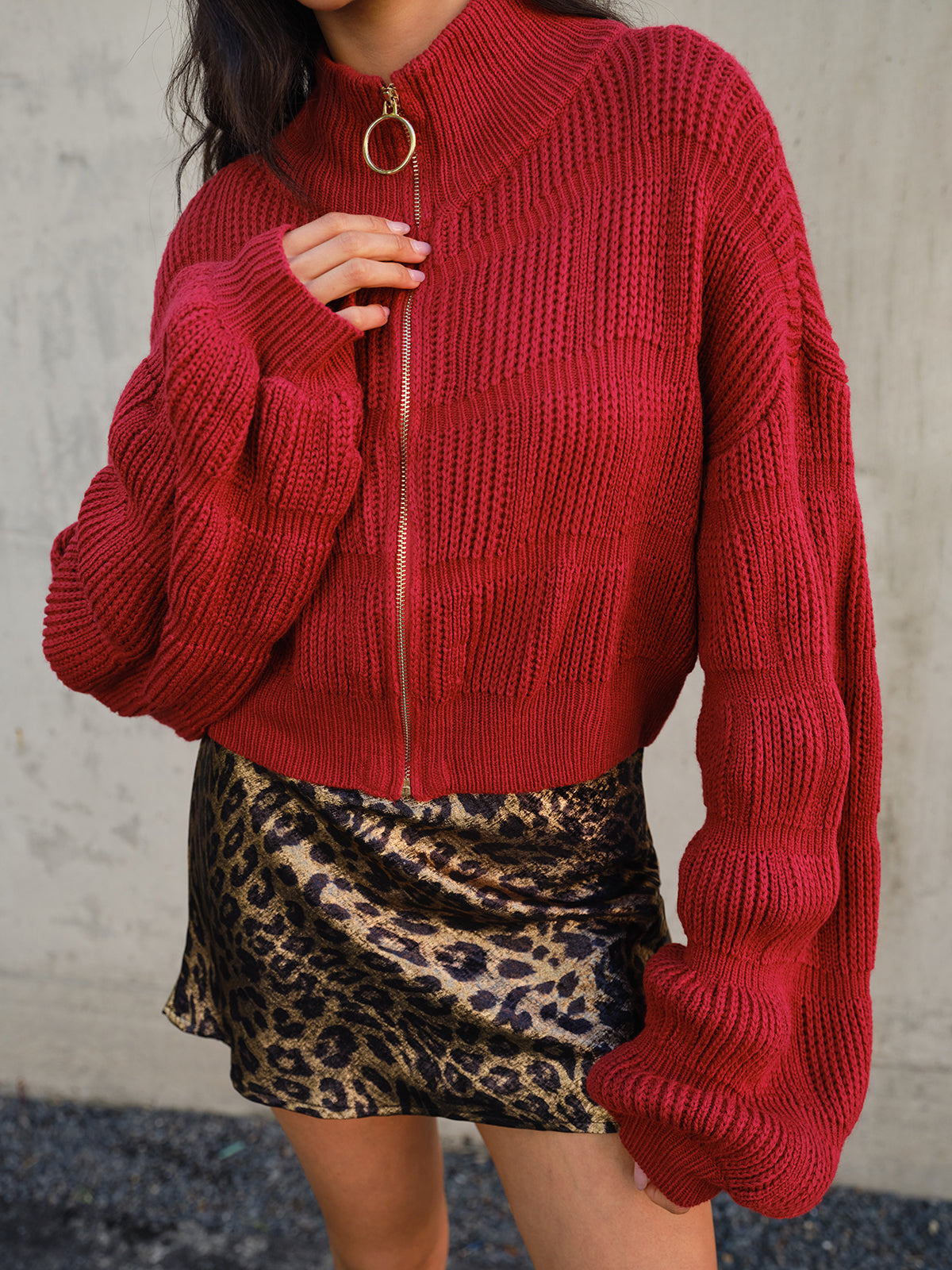 Şık Yarım Yaka Fermuarlı Kısa Kaban ile Ş effortless Stil Shine Aura