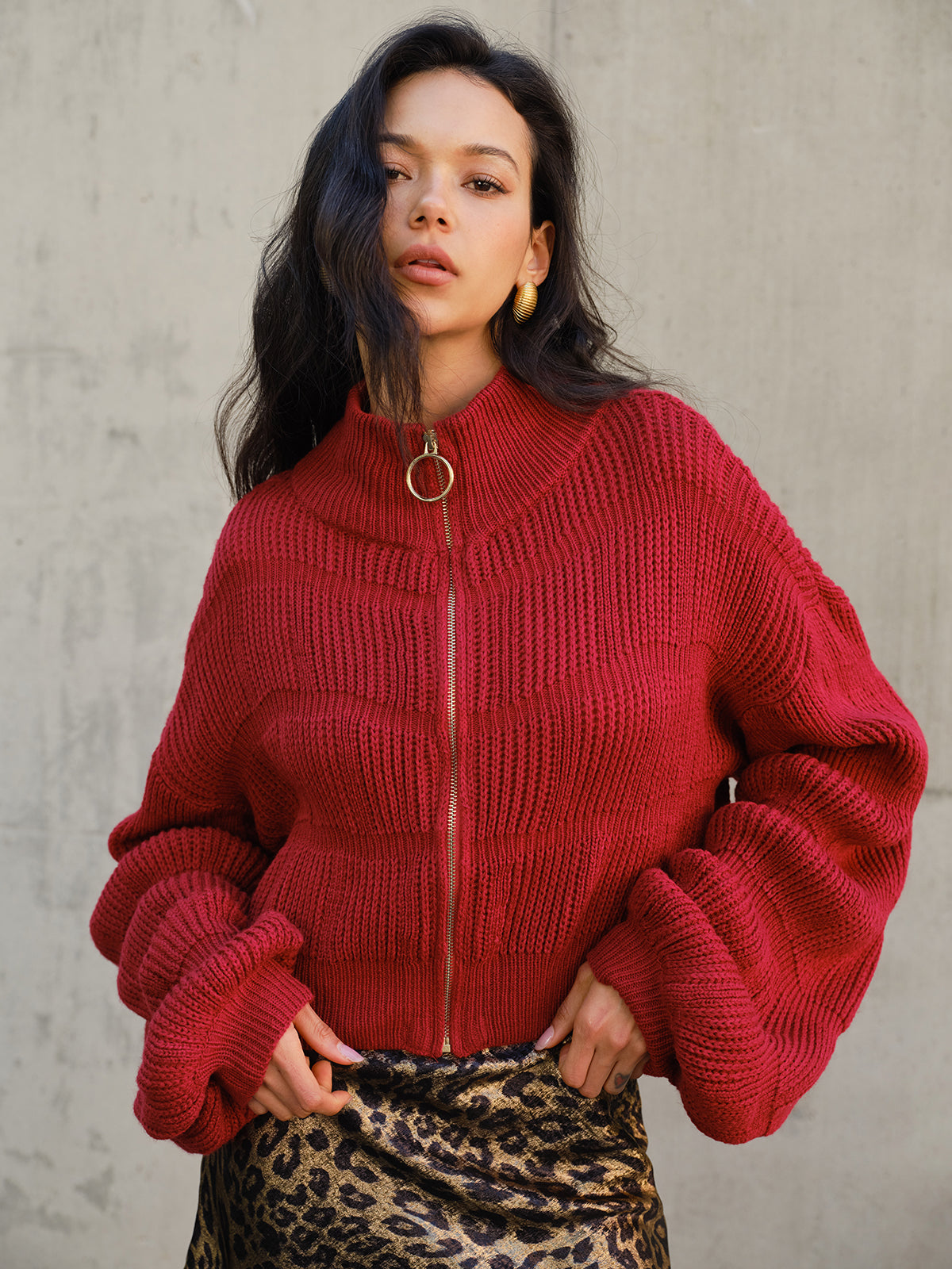 Şık Yarım Yaka Fermuarlı Kısa Kaban ile Ş effortless Stil Shine Aura