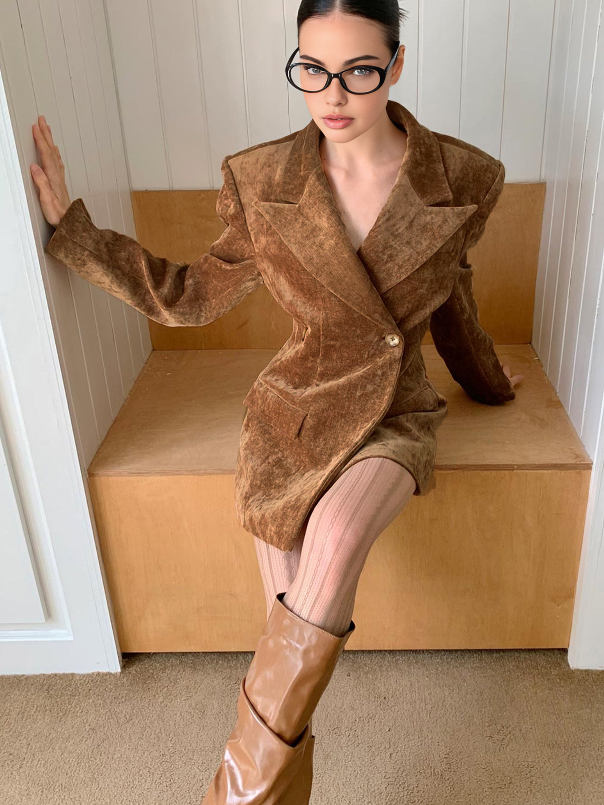 Şık Düğme Detaylı Uzun Blazer Ceket, Bel Vurgulu Shine Aura