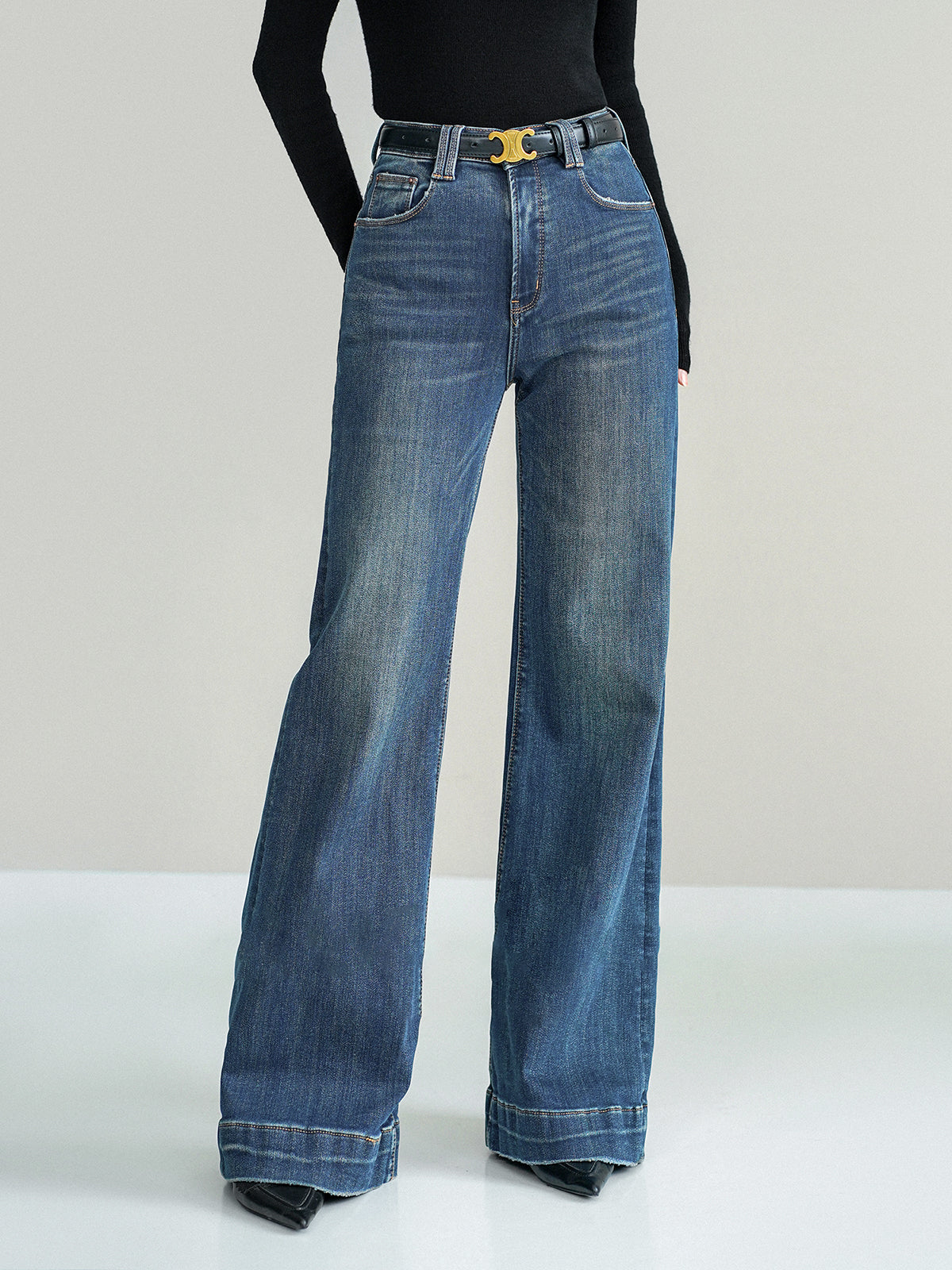 Şık Orta Bel Bootcut Kot Pantolon - Zahmetsiz Stil, Kemer Gerekmiyor!