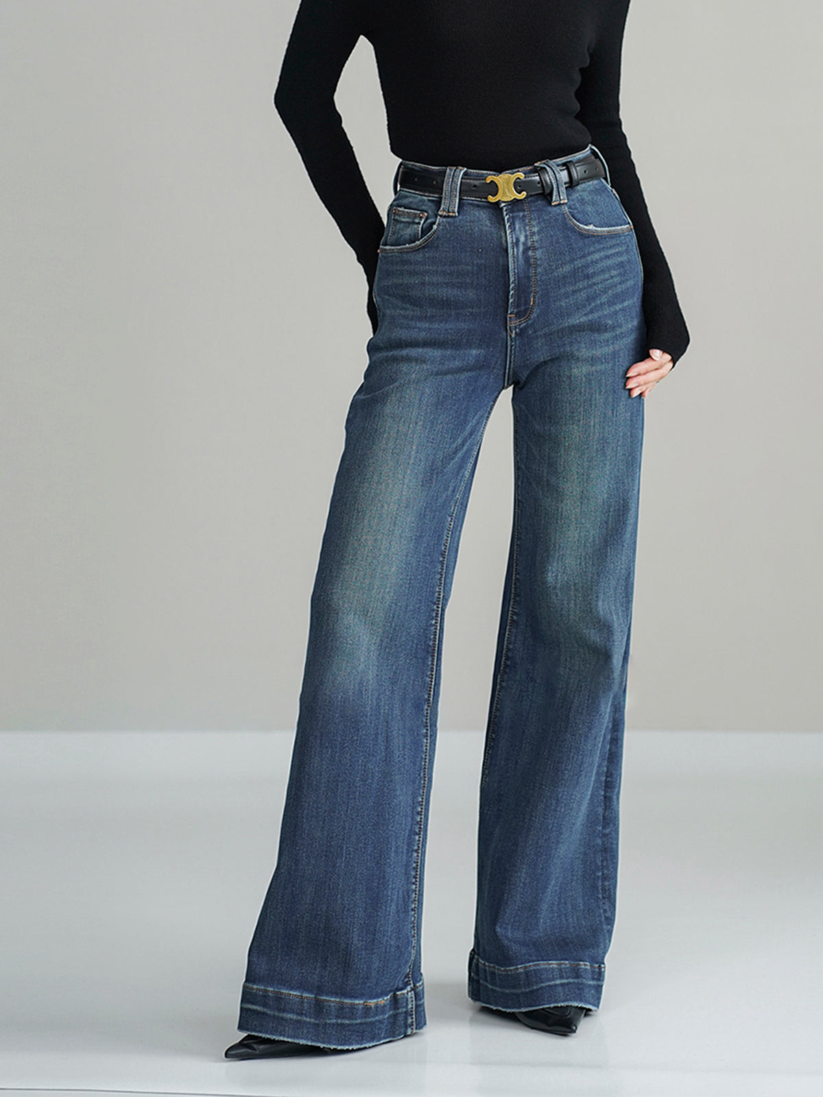 Şık Orta Bel Bootcut Kot Pantolon - Zahmetsiz Stil, Kemer Gerekmiyor!