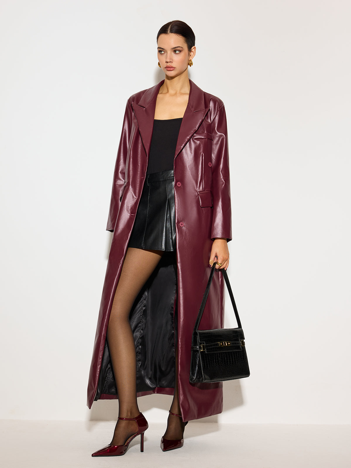 Şık PU Deri Düğmeli Ceket Shine Aura