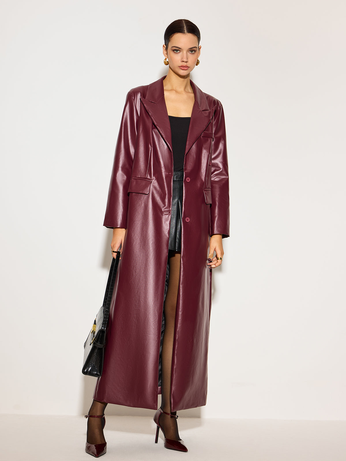 Şık PU Deri Düğmeli Ceket Shine Aura