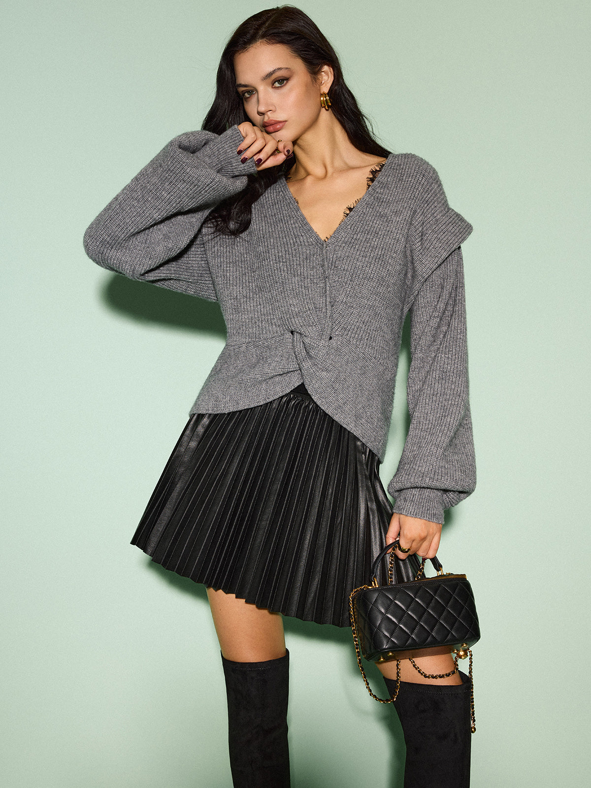 Şık Plise Suni Deri Etek, Rahat Lastik Bel Bandı ile Shine Aura