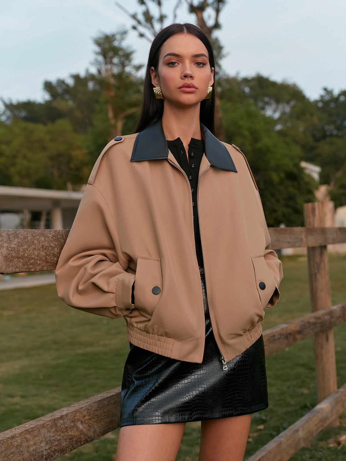 Şık Zıt Yaka Fermuarlı Ceket Shine Aura