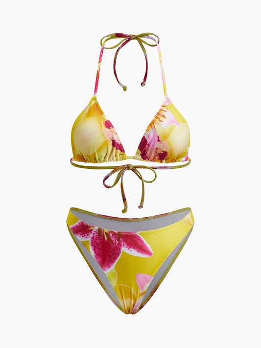 Çiçek Desenli Kravat Yaka Bikini Takımı - Şıklık ve Tarzın Bir Dokunuşu