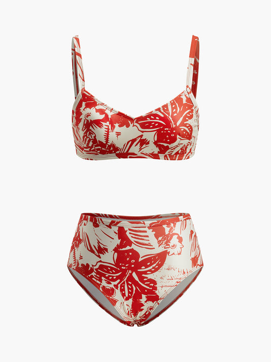 Canlı Tropikal Desenli Bikini Takımı Şık Metal Kapatma ile