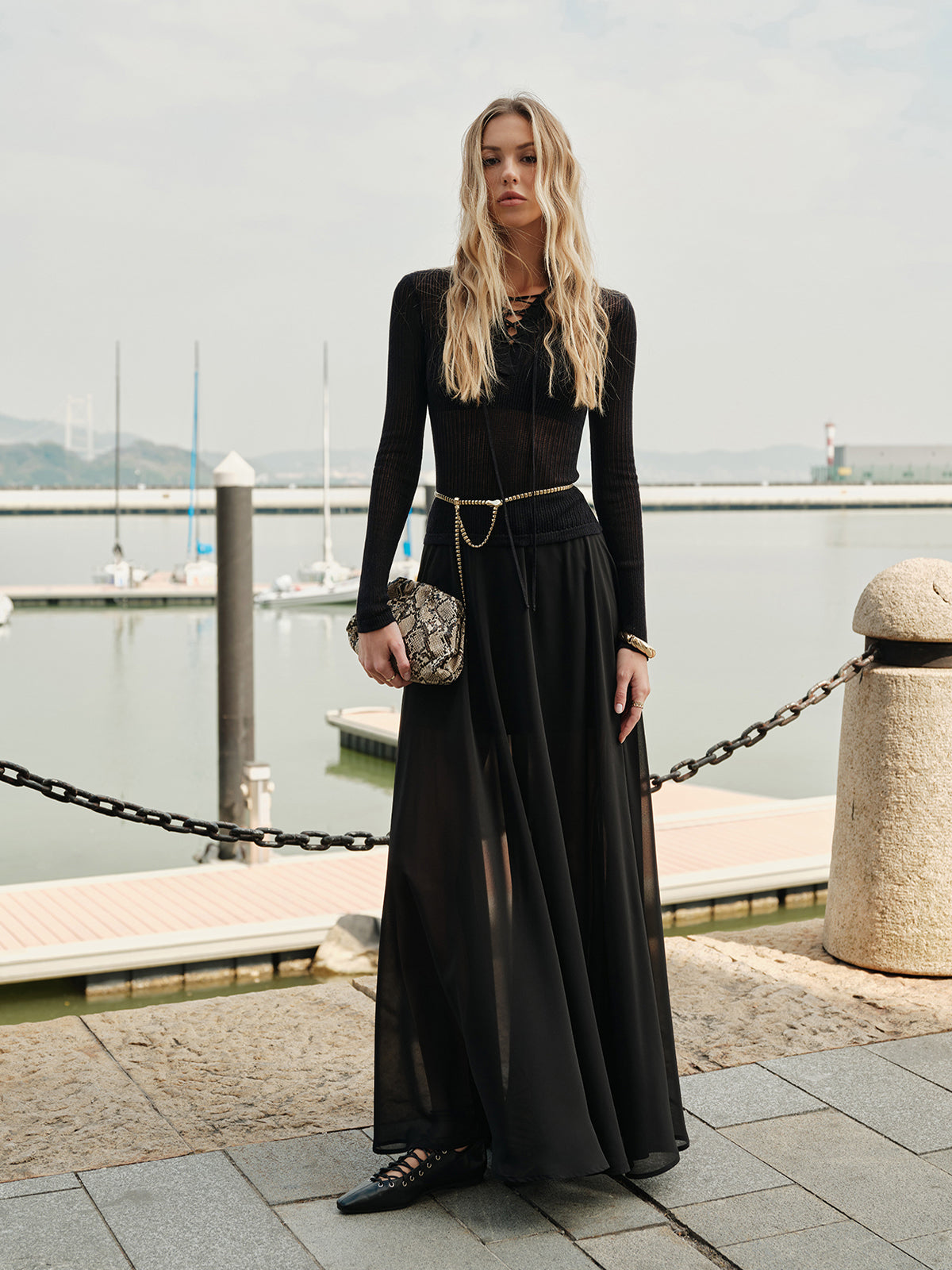 Şık Yarım Şeffaf Şifon Etek Shine Aura