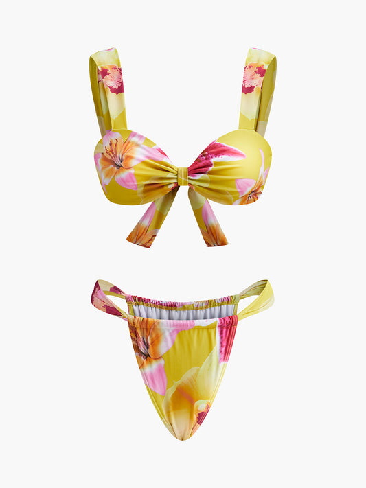 Çiçek Desenli Jarse Bikini Takımı - Yaz Stilini Kucaklayın!