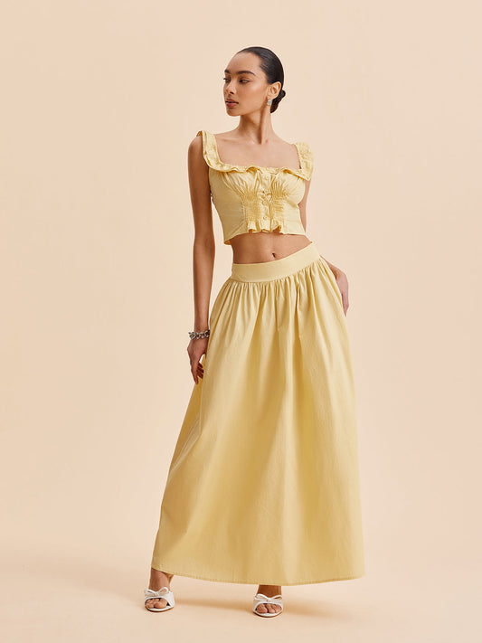 Şık Volanlı Crop Top ve Etek Takımı