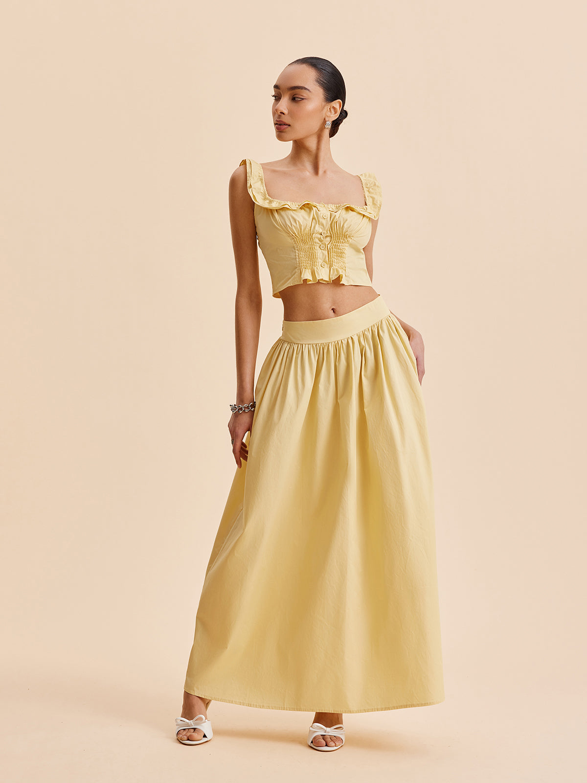 Şık Volanlı Crop Top ve Etek Takımı