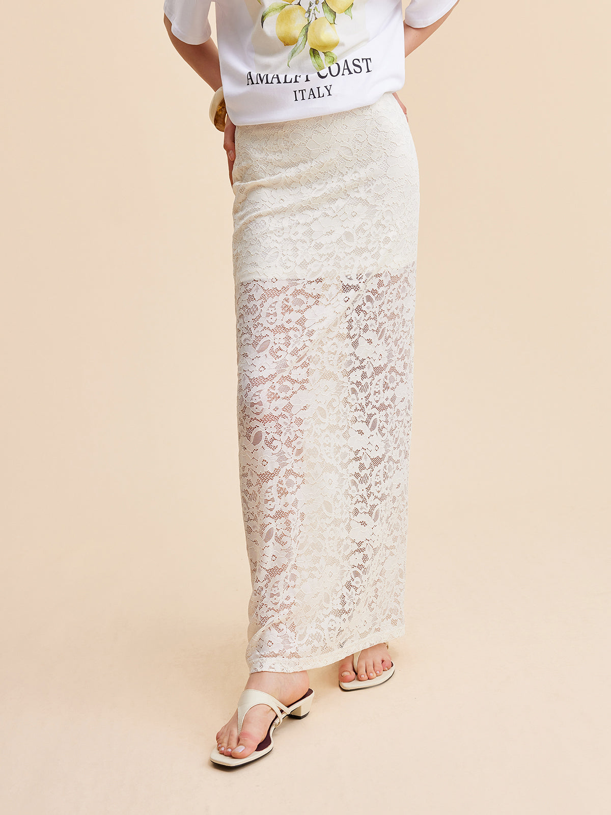 Şık Yarı Şeffaf Dantel Etek Shine Aura