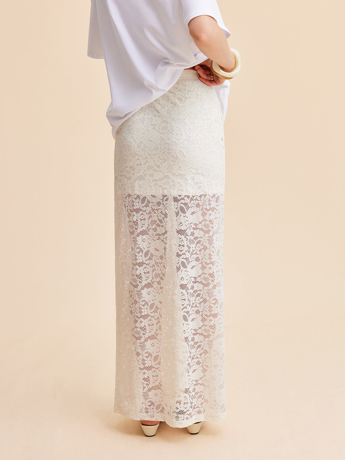 Şık Yarı Şeffaf Dantel Etek Shine Aura