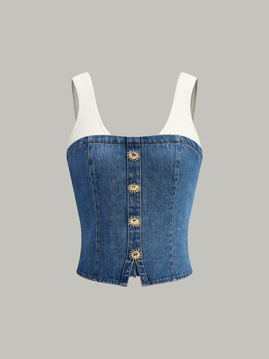 Şık Bir Görünüm İçin Stil Sahibi Denim Panel Kontrast Askılı Korse Üst