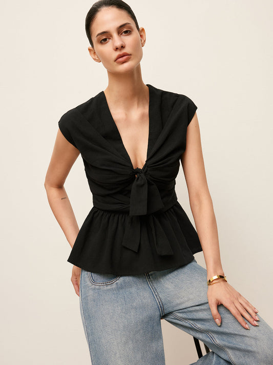 Şık Bağcıklı Peplum Bluz