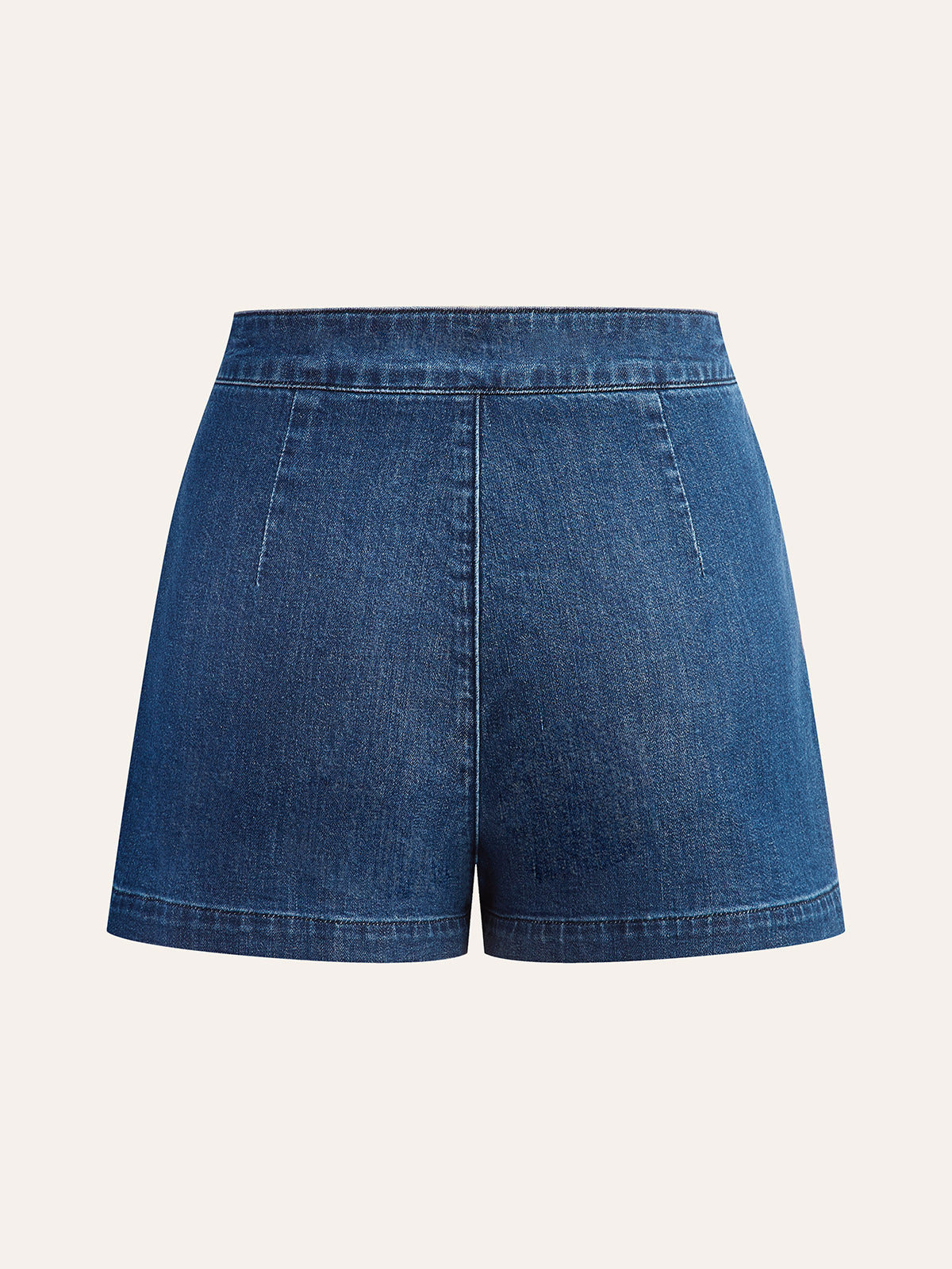 Şık Denim V Yaka Kısa Pantolon Takımı, Metal Düğmeli Bağlama Detayı ile