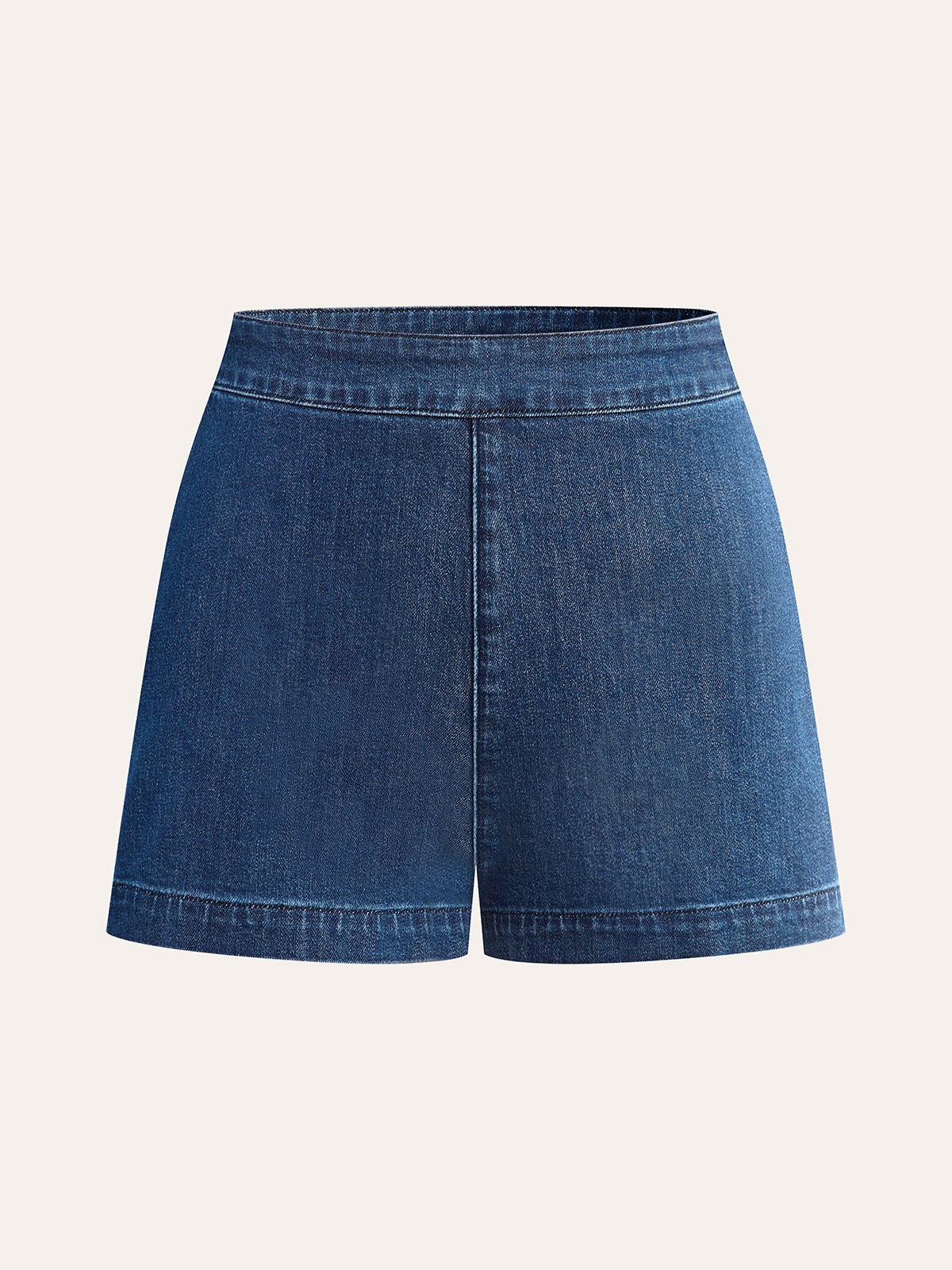 Şık Denim V Yaka Kısa Pantolon Takımı, Metal Düğmeli Bağlama Detayı ile