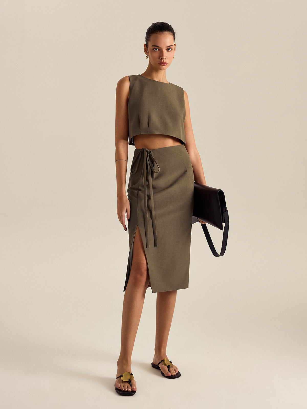 Yan yırtmaçlı bağcıklı etek Shine Aura