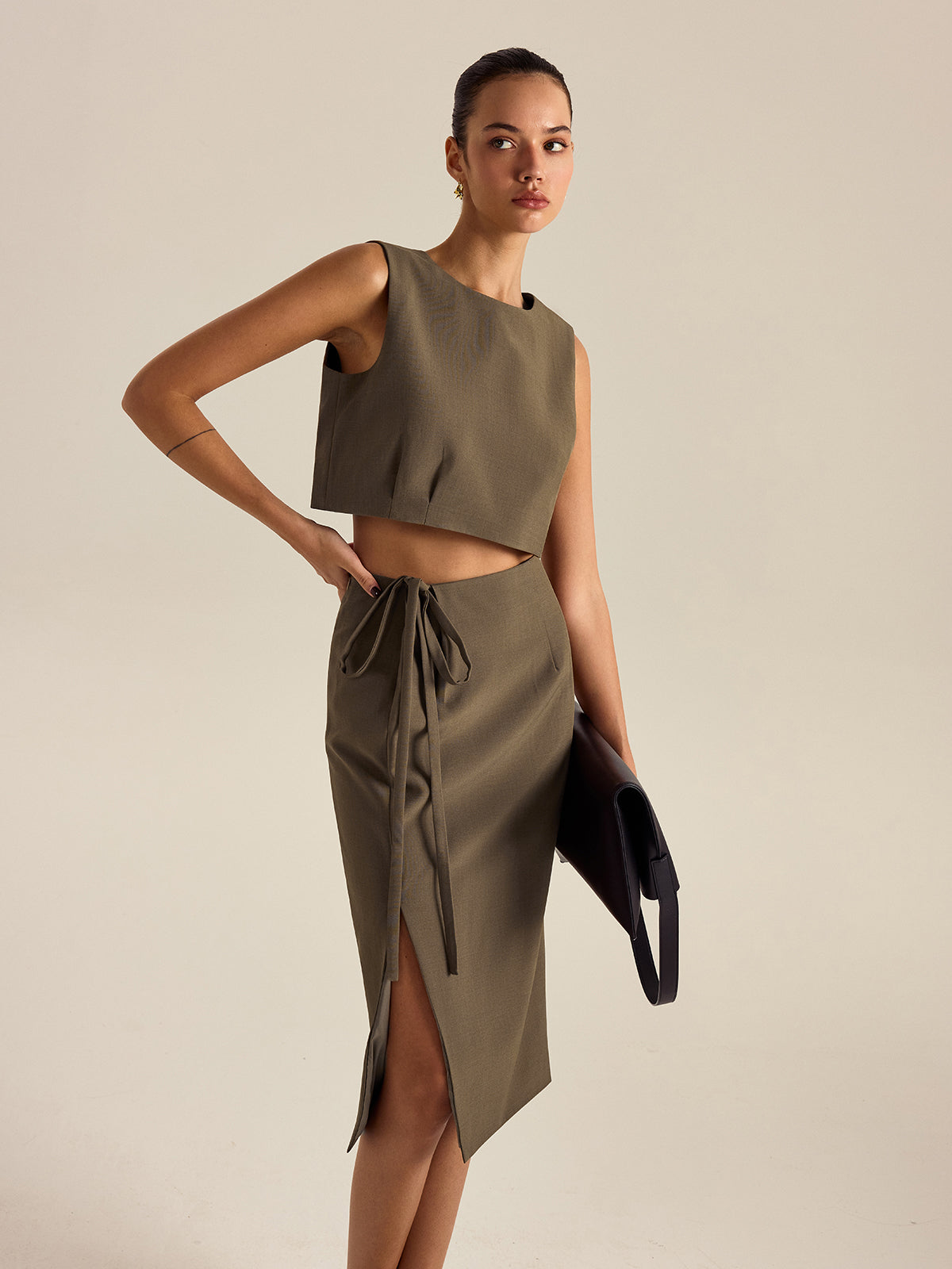 Yan yırtmaçlı bağcıklı etek Shine Aura