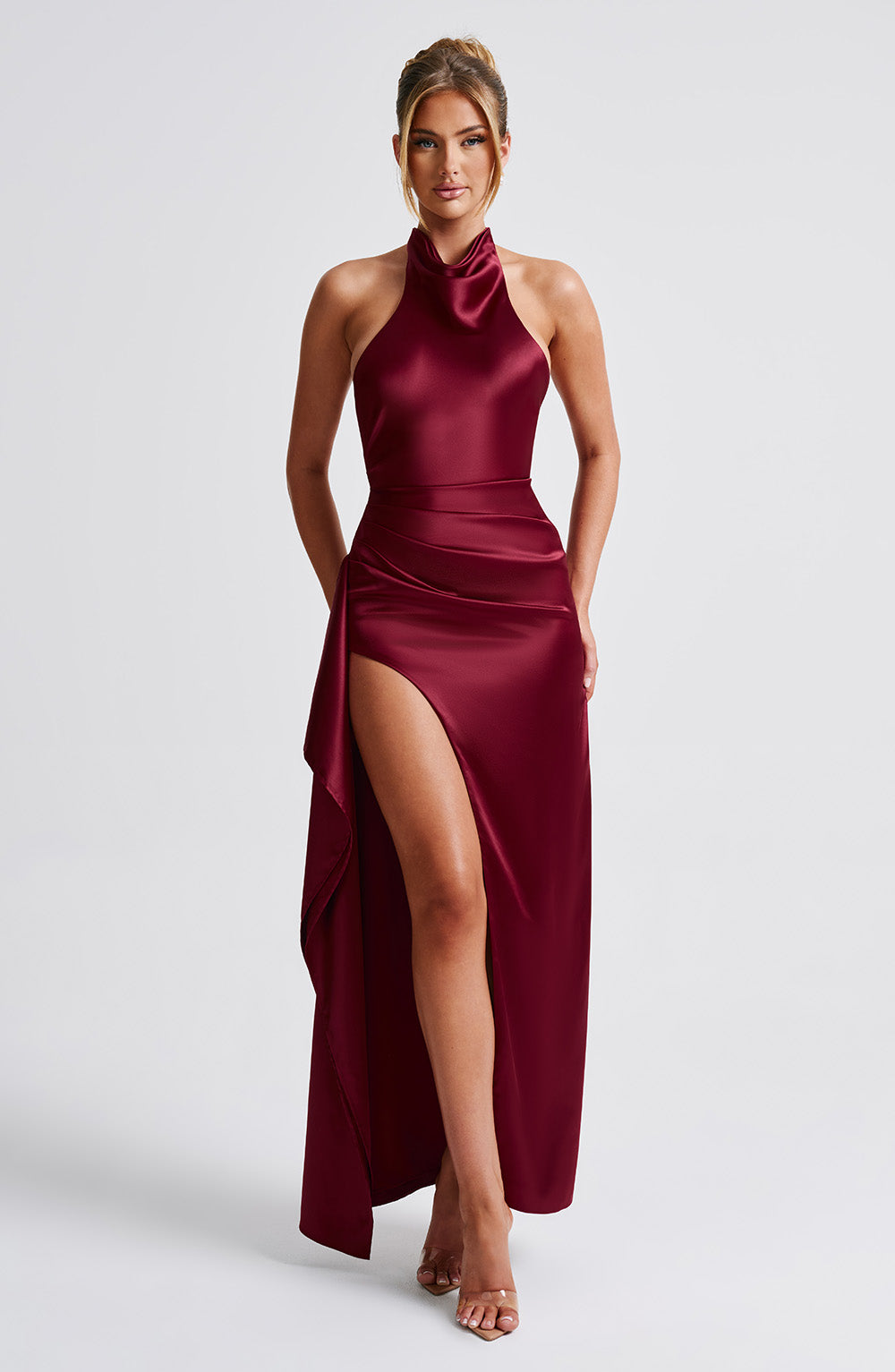 Colette Maksi Elbise - Bordo Shine Aura