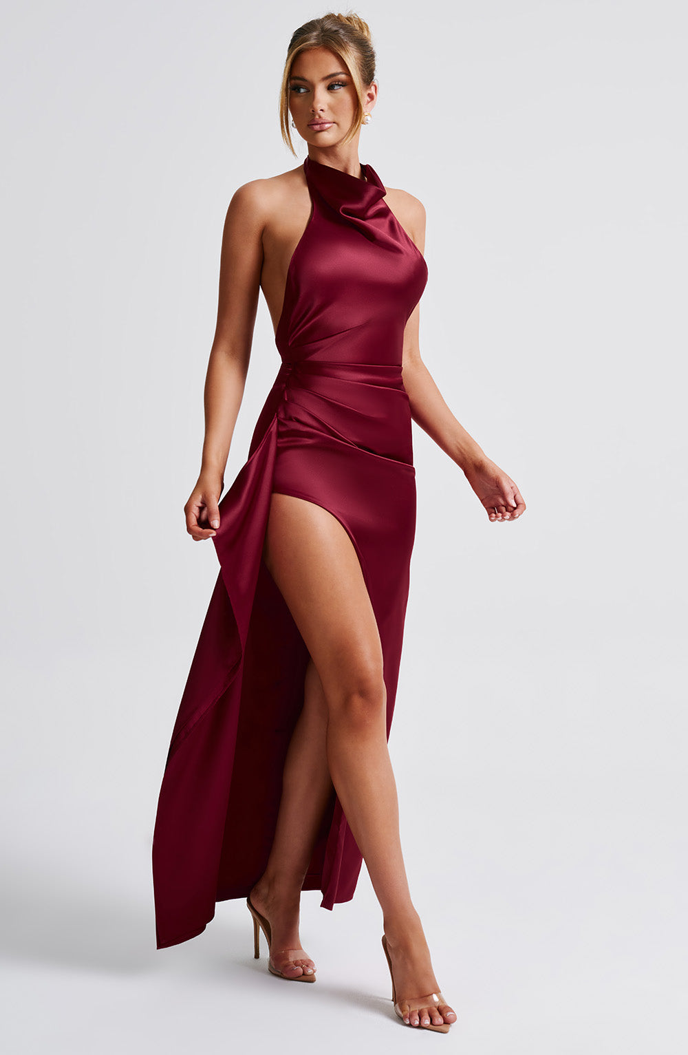 Colette Maksi Elbise - Bordo Shine Aura