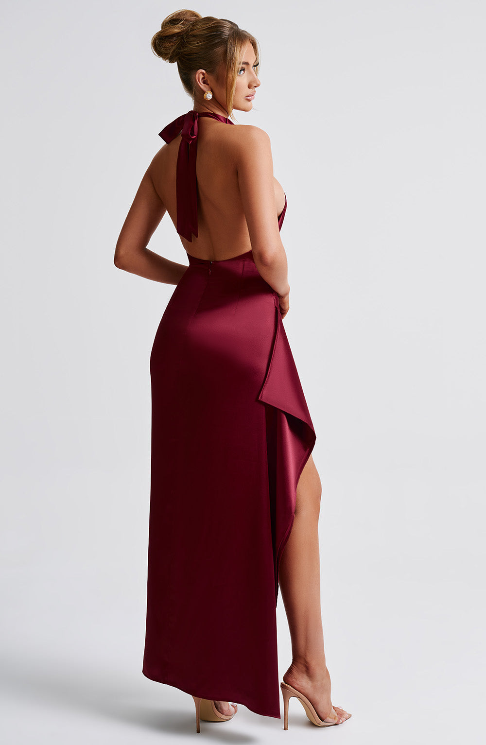 Colette Maksi Elbise - Bordo Shine Aura