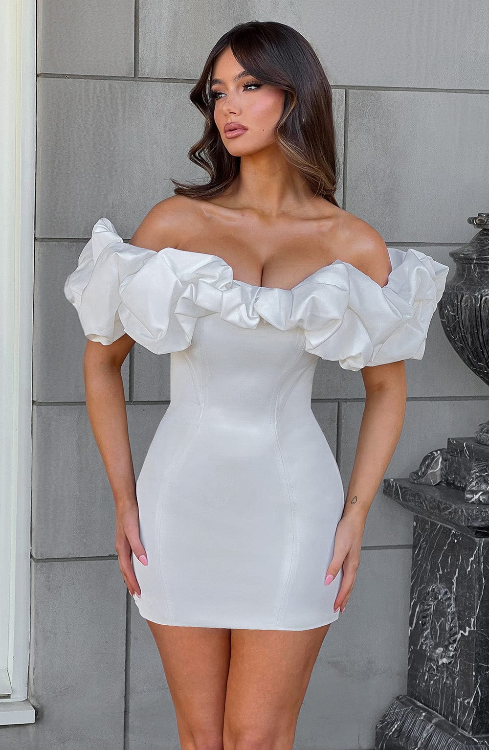 Allie Mini Elbise - Beyaz Shine Aura