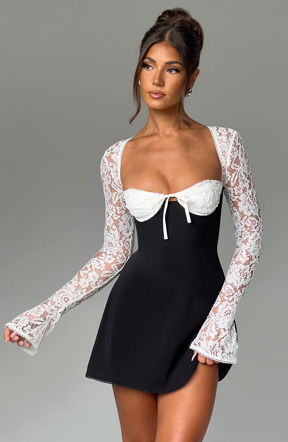 Jacinta Mini Elbise - Siyah/Beyaz Shine Aura