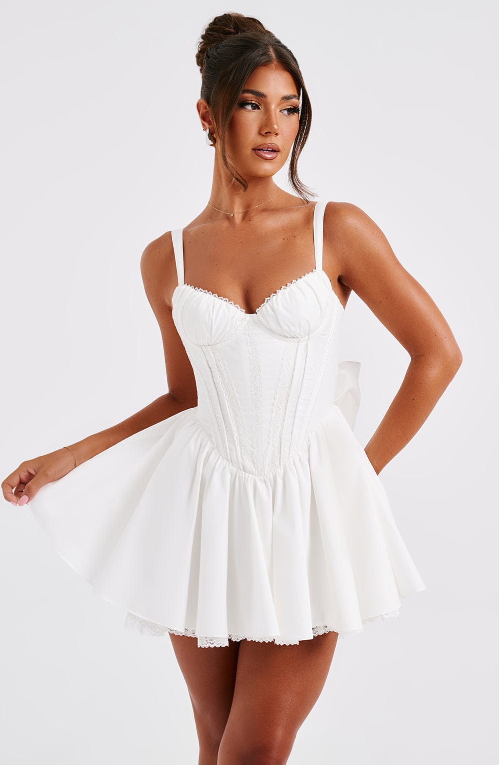 Josie Mini Elbise - Beyaz Shine Aura