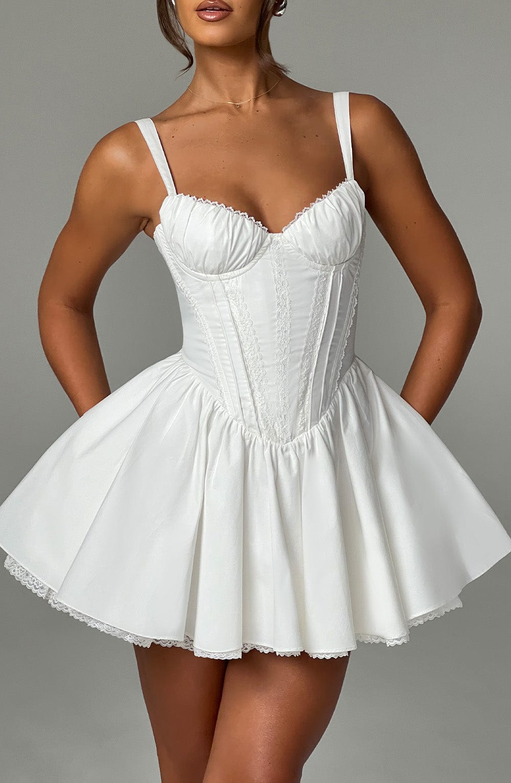 Josie Mini Elbise - Beyaz Shine Aura