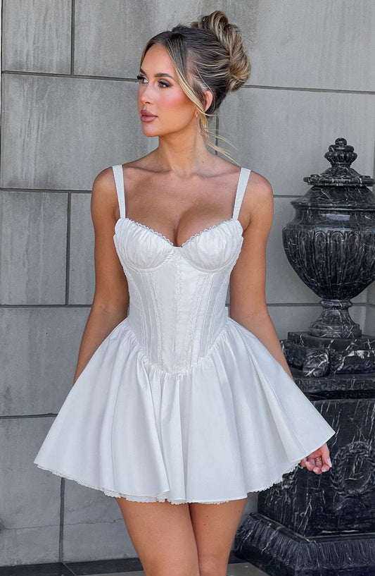 Josie Mini Elbise - Beyaz Shine Aura