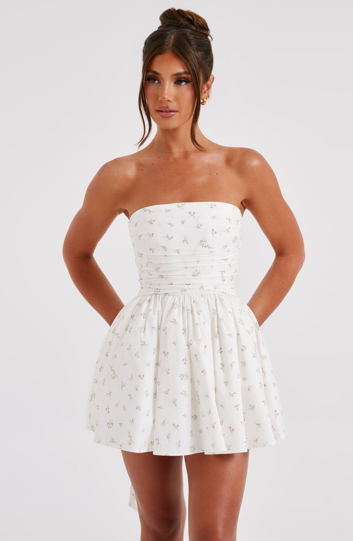 Katrina Mini Elbise - Allık Çiçek Desenli Shine Aura