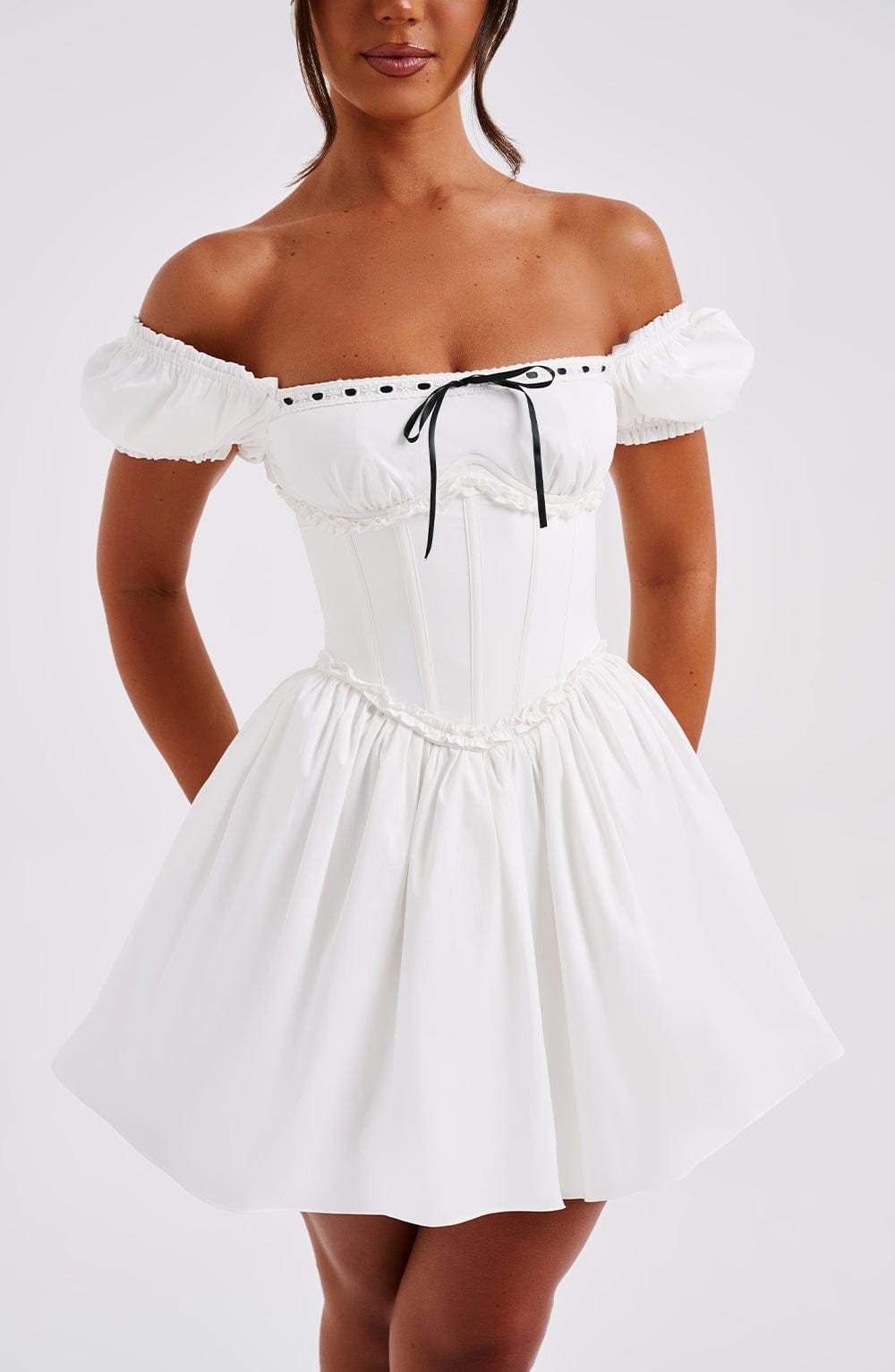 Penelope Mini Elbise - Siyah/Beyaz Shine Aura