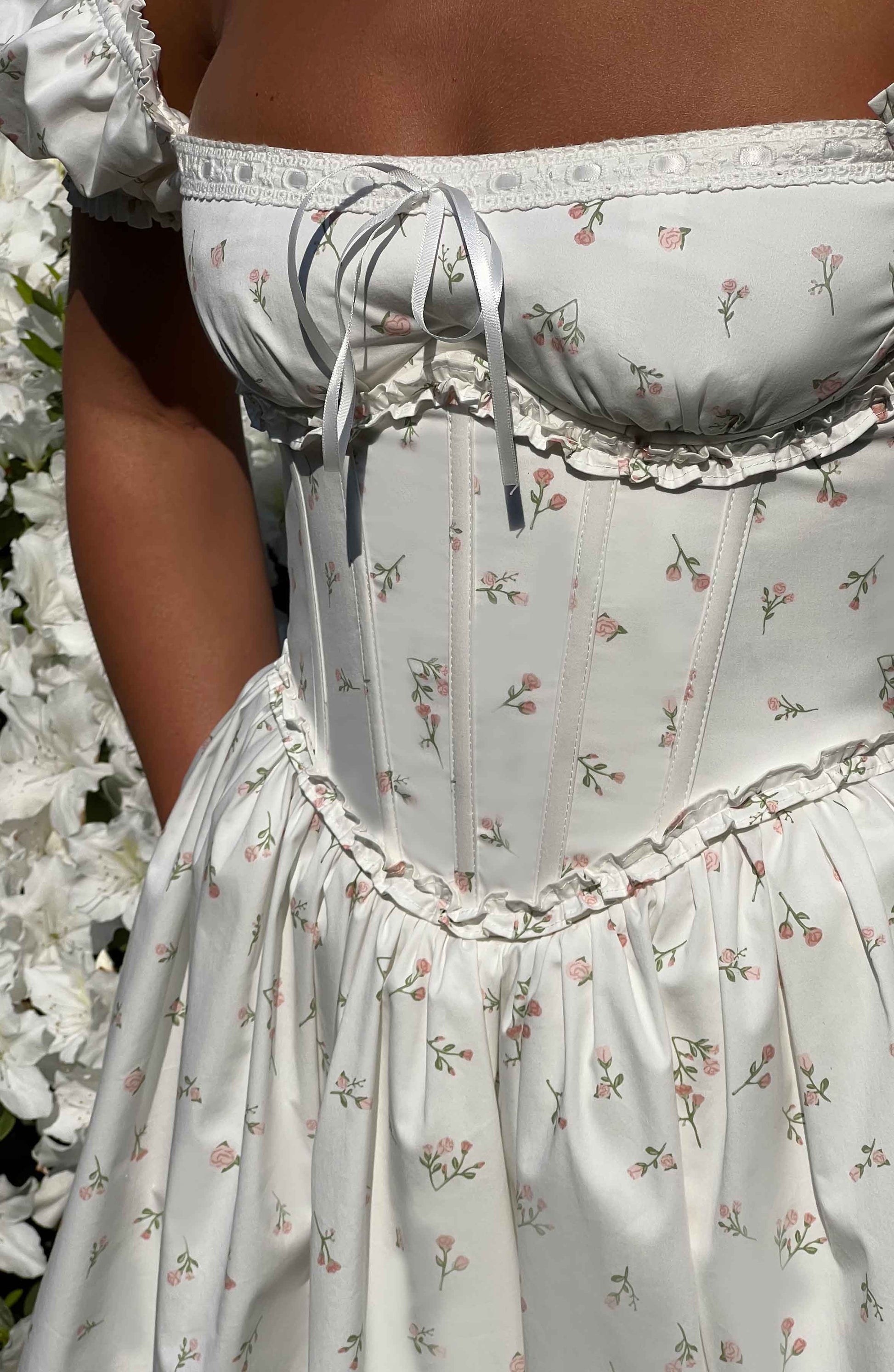 Penelope Mini Elbise - Allık Çiçek Desenli Shine Aura